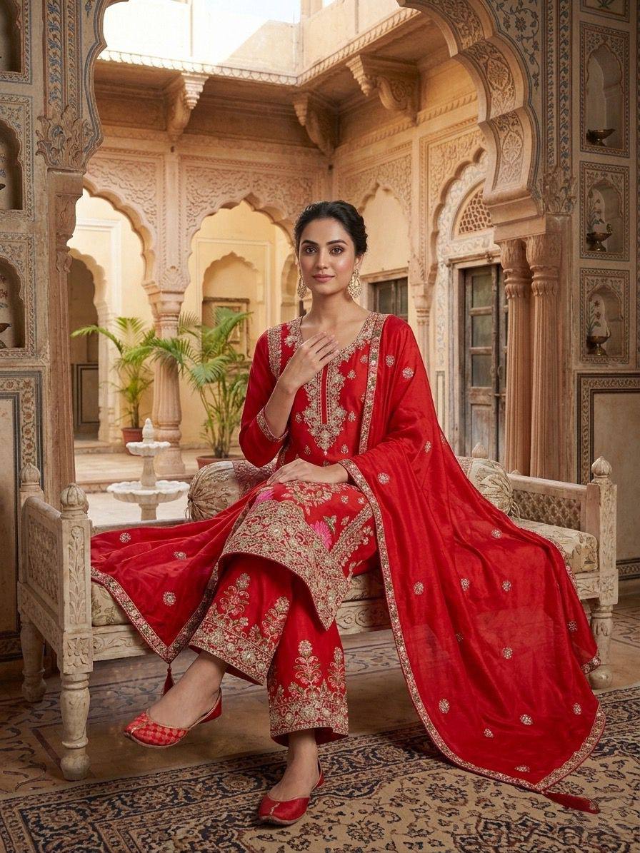 Regal Scarlet Heritage Kurta Set